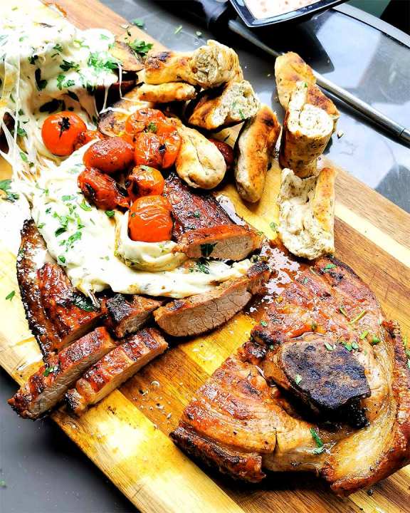 Pork Steak Barbecue with Melted Cheese